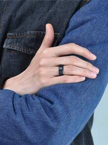 1 件 8 毫米经典简约黑色不锈钢首饰周年纪念生日礼物结婚订婚男士戒指 - 黑色 - 查看 4