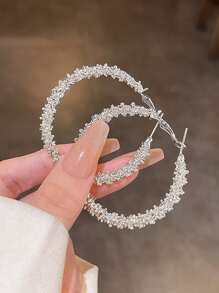 1 Đôi bông tai khoen tròn thanh lịch, khắc tên theo sở thích, thích hợp làm quà tặng dự tiệc - Màu Bạc Cổ - Xem 3