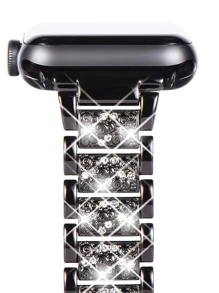 1入女性黑色金屬閃亮鑽石手錶表帶，可與Apple Watch 38/40/41/42/44/45/49mm兼容，亦可與Apple Watch 9/Ultra/Se/8/7/6/5/4/3/2/1兼容，時尚閃亮球型手錶表帶Apple Watch 手錶表帶 - 黑色 - 查看 4