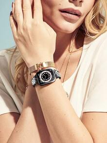 1入女性黑色金屬閃亮鑽石手錶表帶，可與Apple Watch 38/40/41/42/44/45/49mm兼容，亦可與Apple Watch 9/Ultra/Se/8/7/6/5/4/3/2/1兼容，時尚閃亮球型手錶表帶Apple Watch 手錶表帶 - 黑色 - 查看 5