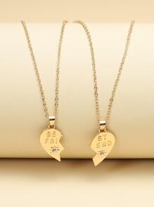 2 件最佳朋友心形锁骨链吊坠友谊卡项链适合亲密朋友情人节、妈妈、母亲、母亲节、礼物 - 金黃色 - 查看 2