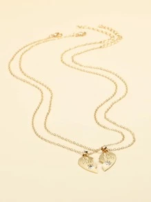 2 件最佳朋友心形锁骨链吊坠友谊卡项链适合亲密朋友情人节、妈妈、母亲、母亲节、礼物 - 金黃色 - 查看 5