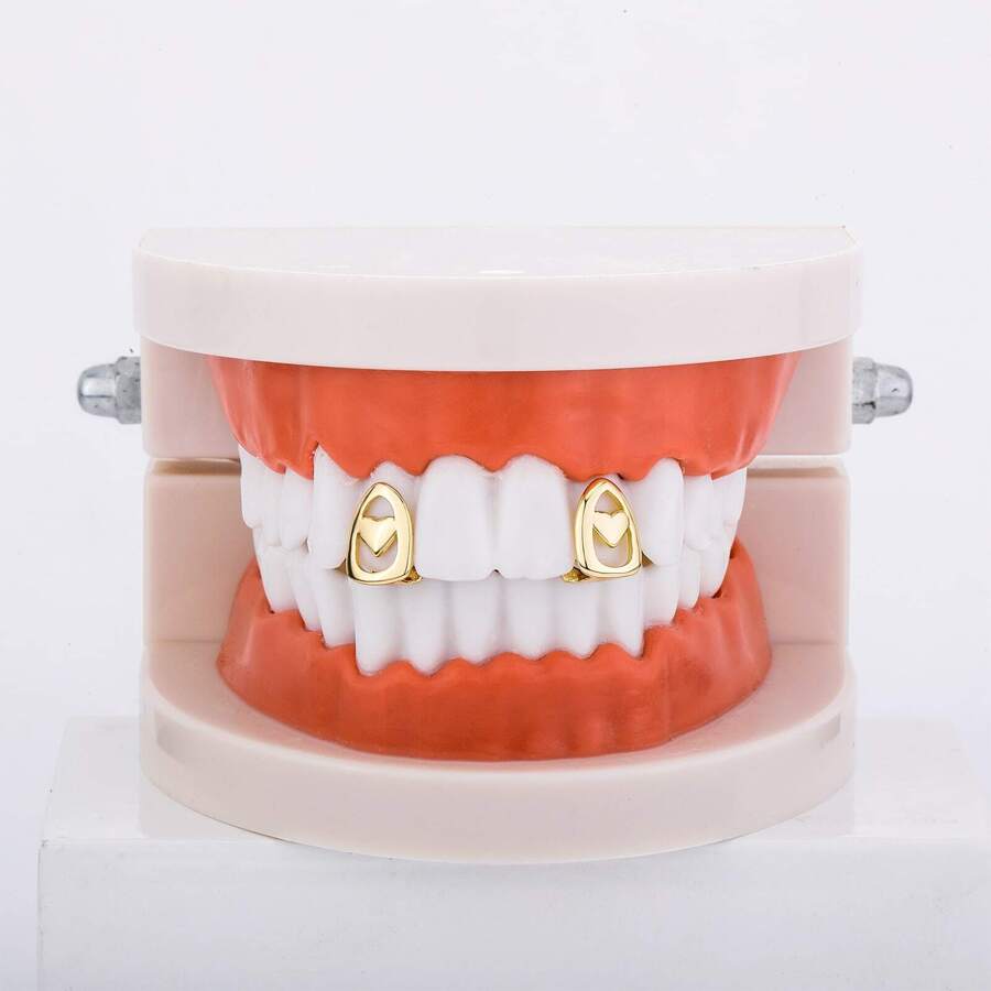 European & American Hiphop Fashion Accessory Single Tooth Cap, Heart Design, Including Adhesive - Yellow Gold - View 1