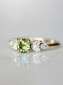 1 件时尚方晶锆石戒指，适合女士结婚订婚周年派对珠宝情人节礼物 - 金黃色 - 查看 2