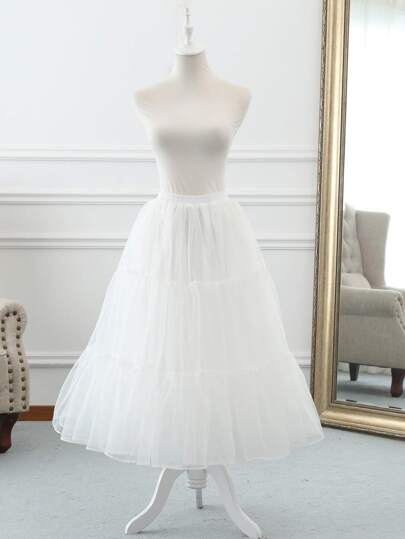 1件装多功能弹力网纱衬裙，黑/白/米色，洛丽塔风格柔软薄纱长裙，洛丽塔角色扮演衬裙配饰