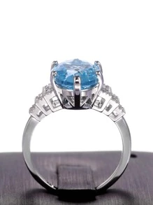 1入組華麗藍色方晶鋯石戒指適合女士適合情人節禮品婚禮訂婚儀式首飾類 - 淺藍色 - 查看 6