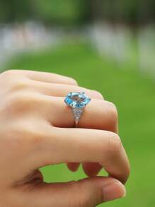 1入組華麗藍色方晶鋯石戒指適合女士適合情人節禮品婚禮訂婚儀式首飾類 - 淺藍色 - 查看 5