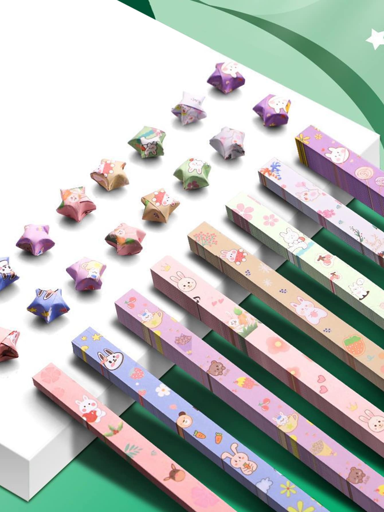 540 Sheets Lucky Star Origami, Cartoon Rabbit Handmade Origami Strips, Five-Pointed Star Origami Back To School - View 1