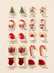 1套10對女士聖誕主題耳釘套裝聖誕老人/聖誕樹/拐杖糖/帽子/靴子，很棒節日禮物 - 彩色 - 查看 5