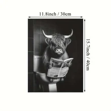 1 件无框帆布画有趣的高地牛在厕所家居装饰印刷画高清图片墙艺术高清模块化帆布海报浴室家居装饰 - 彩色 - 查看 3