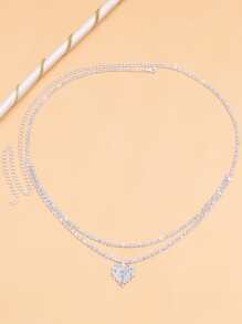 1pc Glamorous Rhinestone Heart Charm Waist Chain For Women For Body Decoration - Silver - View 4