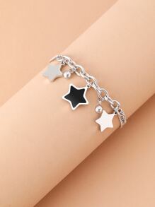 新款亞克力Kpop星星手環鈴鐺吊墜Y2K配件厚鏈條不銹鋼手環適合女士首飾類 - 銀色 - 查看 3