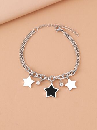 新款亞克力Kpop星星手環鈴鐺吊墜Y2K配件厚鏈條不銹鋼手環適合女士首飾類