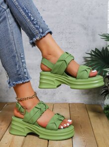 Của phụ nữ Đúng mốt Màu xanh lá Gấp lại Nền tảng Dép xăng đan - màu xanh lá - Xem 1