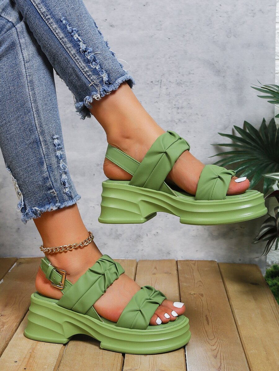 Của phụ nữ Đúng mốt Màu xanh lá Gấp lại Nền tảng Dép xăng đan - màu xanh lá - Xem 1