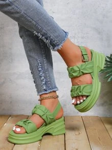 Của phụ nữ Đúng mốt Màu xanh lá Gấp lại Nền tảng Dép xăng đan - màu xanh lá - Xem 2