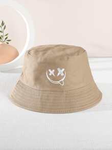 1 Miếng Trẻ em Mỉm cười Mặt Thêu Polyester Thời trang Mũ xô Đối với Cuộc sống hàng ngày - Màu Khaki - Xem 1