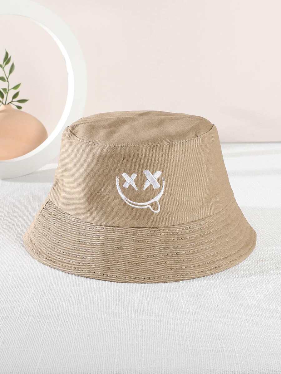 1 Miếng Trẻ em Mỉm cười Mặt Thêu Polyester Thời trang Mũ xô Đối với Cuộc sống hàng ngày - Màu Khaki - Xem 1