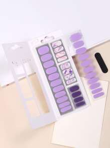 JOYME 盒34張貼紙紫色污跡石紋閃光美甲貼紙，帶1入組指甲銼，適合女士和女孩，享受浪漫 - 彩色 - 查看 2