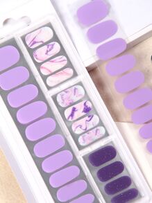 JOYME 盒34張貼紙紫色污跡石紋閃光美甲貼紙，帶1入組指甲銼，適合女士和女孩，享受浪漫 - 彩色 - 查看 3