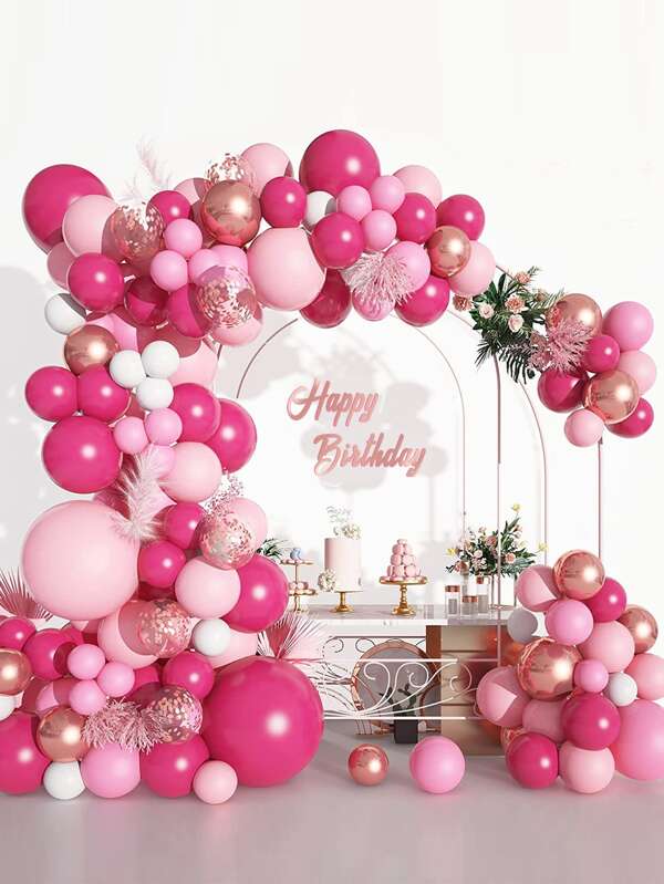 150pcs/set Pink Balloon Chain Set, Festive Birthday Party Background