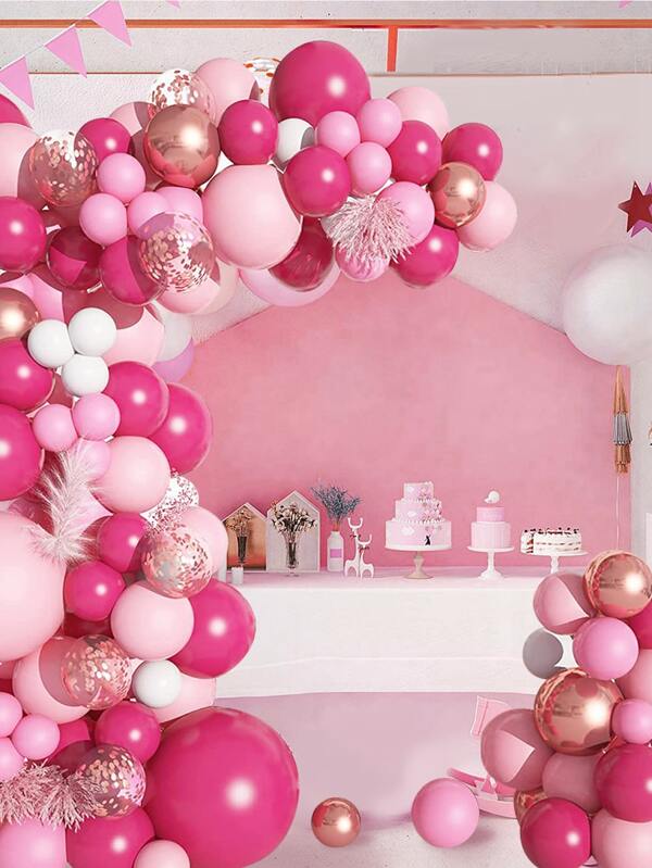 150pcs/set Pink Balloon Chain Set, Festive Birthday Party Background