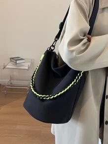 MOBAOFANG New Fashion Women's Simple Large Capacity Barrel Shoulder Bag, All-match - Black - View 3