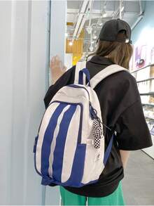 Mochila ligera, portátil del estudiante de las mujeres de moda con características múltiples - Azul y blanco - Ver 6