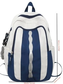 Mochila ligera, portátil del estudiante de las mujeres de moda con características múltiples - Azul y blanco - Ver 8