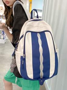Mochila ligera, portátil del estudiante de las mujeres de moda con características múltiples - Azul y blanco - Ver 4