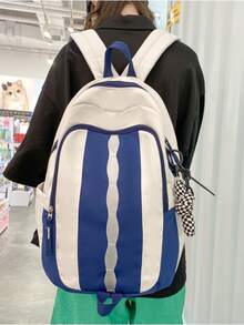 Mochila ligera, portátil del estudiante de las mujeres de moda con características múltiples - Azul y blanco - Ver 2