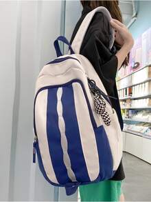 Mochila ligera, portátil del estudiante de las mujeres de moda con características múltiples - Azul y blanco - Ver 5
