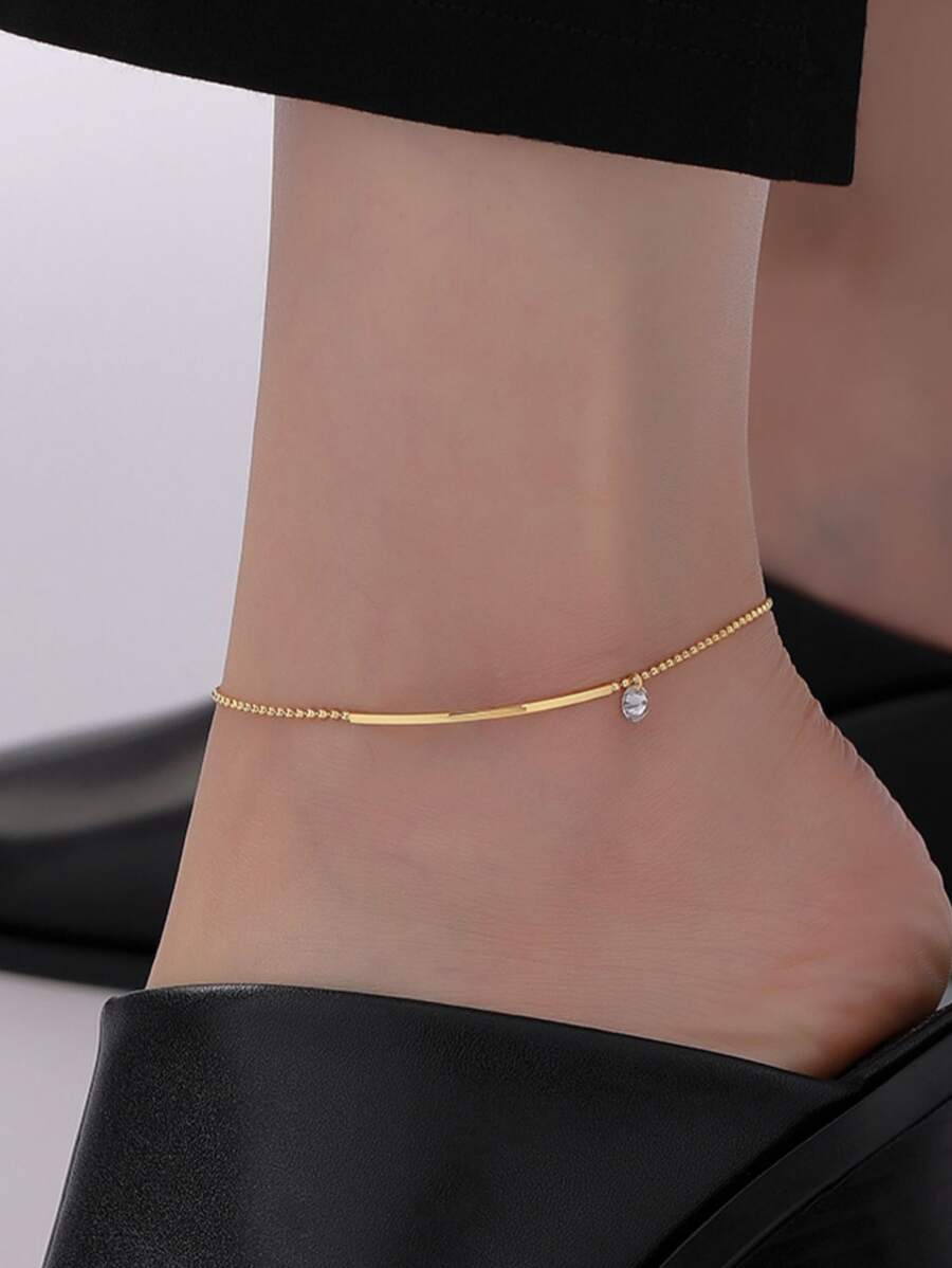 Nooxian 1pc Simple Stainless Steel Anklet Suitable For Women - Yellow Gold - View 1