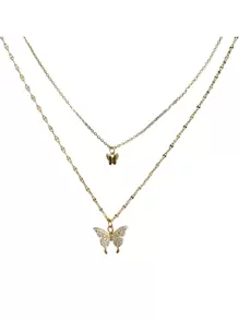 1 Máy Tính 2 Lớp Dát Kim Cương Giả Bướm Vòng Cổ Cho Nữ, Phụ Kiện Thời Trang Cho Đám Cưới/Ngày/Mua Sắm/Mặc Hàng Ngày - Vàng - Xem 1