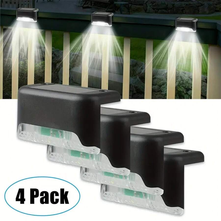 4pcs Solar Powered Waterproof Led Deck Lights For Outdoor Stair, Fence, Railing - Black - View 1