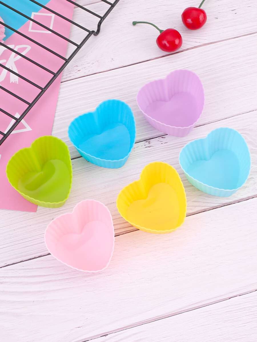 烘烤模具套裝,蛋糕&麵包模具,矽膠心形杯子,6入組/套 - 彩色 - 查看 1