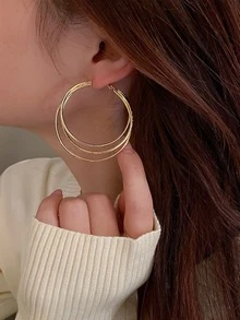 Châu Âu và Châu Mỹ Phong cách Kim loại Váy rộng Hoa tai Đối với phụ nữ , Đúng mốt Và Quá quắt , Đơn giản Vòng Kẹp tai Phụ kiện - Vàng - Xem 3