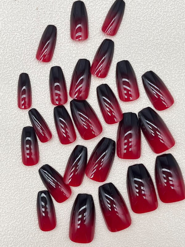 Color Nails - Mülheim An Der Ruhr 24pcs Red And Black Layers Of Gradient Fade Ballet Nails+1pc Jelly