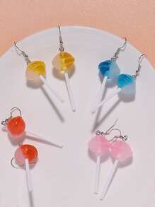 8 件夏日假日风格不锈钢环形耳环，创意甜美 3D 树脂棒棒糖设计，女孩礼品套装