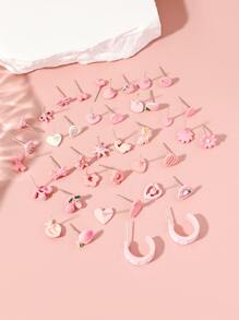 40入組可愛小粉色心和蝴蝶結形女士耳釘套裝,裝飾用品禮品