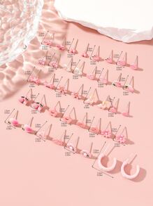 40入組可愛小粉色心和蝴蝶結形女士耳釘套裝,裝飾用品禮品