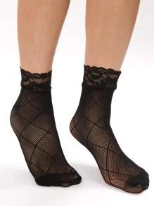 Ren Trang trí Lưới thoáng khí Nylon Vớ - màu đen - Xem 2