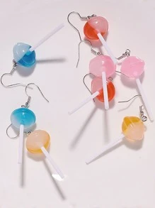 8 件夏日假日风格不锈钢环形耳环，创意甜美 3D 树脂棒棒糖设计，女孩礼品套装