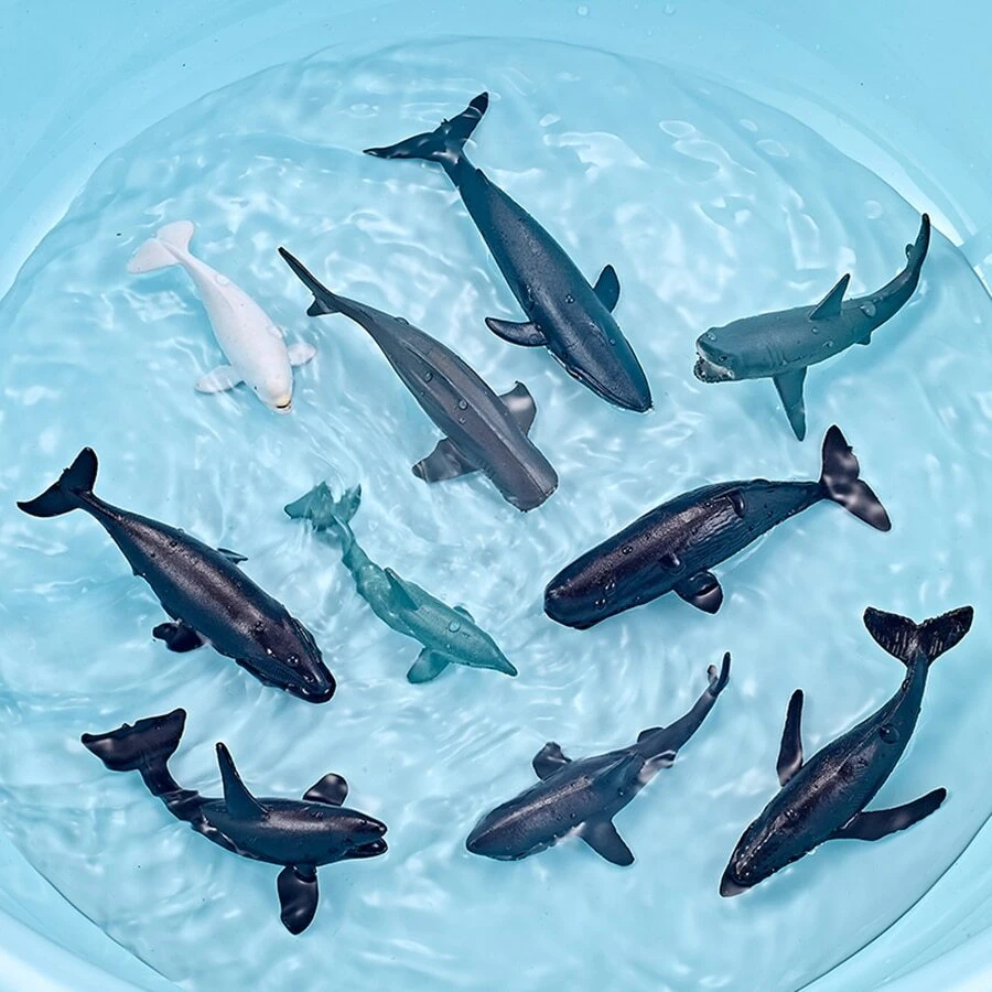 10 件海洋动物玩具实体仿真模型海洋生物装饰生日蛋糕装饰房间装饰、蛋糕装饰、男孩卧室装饰、儿童活动模型 - 彩色 - 查看 1