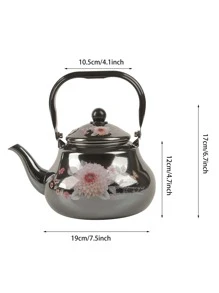 1 件搪瓷茶壶，2.5 升梨形水壶，镜面釉，钢手柄和鸣笛壶嘴海鲜煮沸促销 - 黑色 - 查看 7