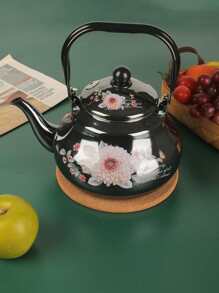 1 件搪瓷茶壶，2.5 升梨形水壶，镜面釉，钢手柄和鸣笛壶嘴海鲜煮沸促销 - 黑色 - 查看 1