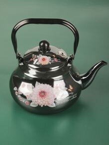 1 件搪瓷茶壶，2.5 升梨形水壶，镜面釉，钢手柄和鸣笛壶嘴海鲜煮沸促销 - 黑色 - 查看 6