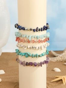 6入組/套多色綠松石色串珠波西米亞腳鍊適合女孩,合適適用於沙灘派對,可調尺寸 - 彩色 - 查看 3