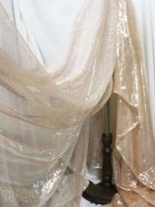 1pc Gradient Two-color Mesh Fabric, Laser Texture See-through Fabric Long Skirt Shawl Creative Handmade Fabric