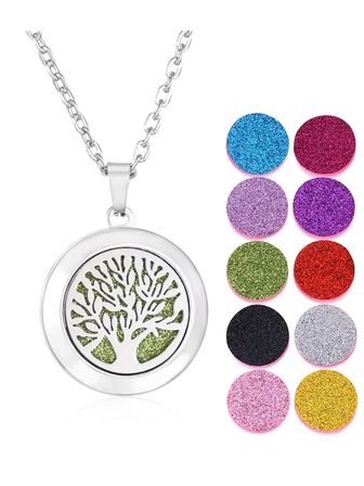香薰吊墜項鍊生命之樹花朵香水芳香擴散器挂墜項鍊帶10片墊精油項鍊女式